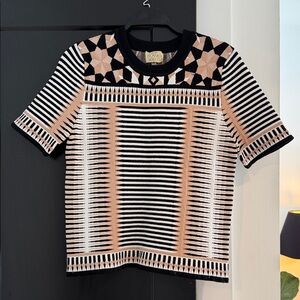NWT Ronny Kobo Black and Cream Geometric Tee